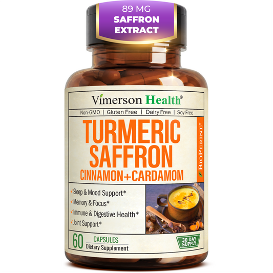 Saffron Supplements – 89mg Saffron Extract, 1000mg Turmeric Curcumin, Ceylon Cinnamon & Cardamom – Daily Mood, Joint & Metabolic Support – Joint Supplements for Women & Men – 60 Capsules
