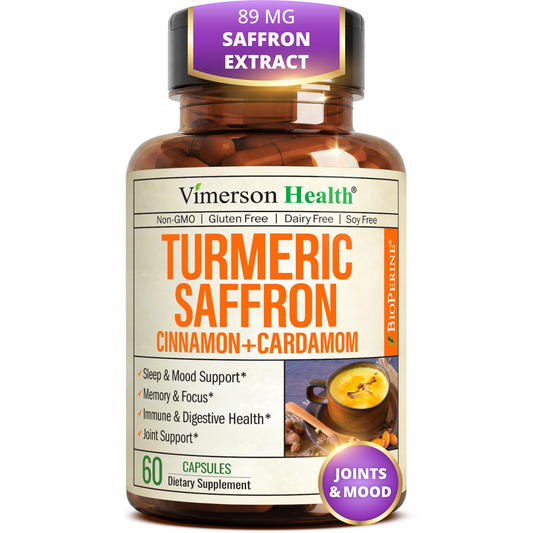 Saffron Supplements – 89mg Saffron Extract, 1000mg Turmeric Curcumin, Ceylon Cinnamon & Cardamom – Daily Mood, Joint & Metabolic Support – Joint Supplements for Women & Men – 60 Capsules