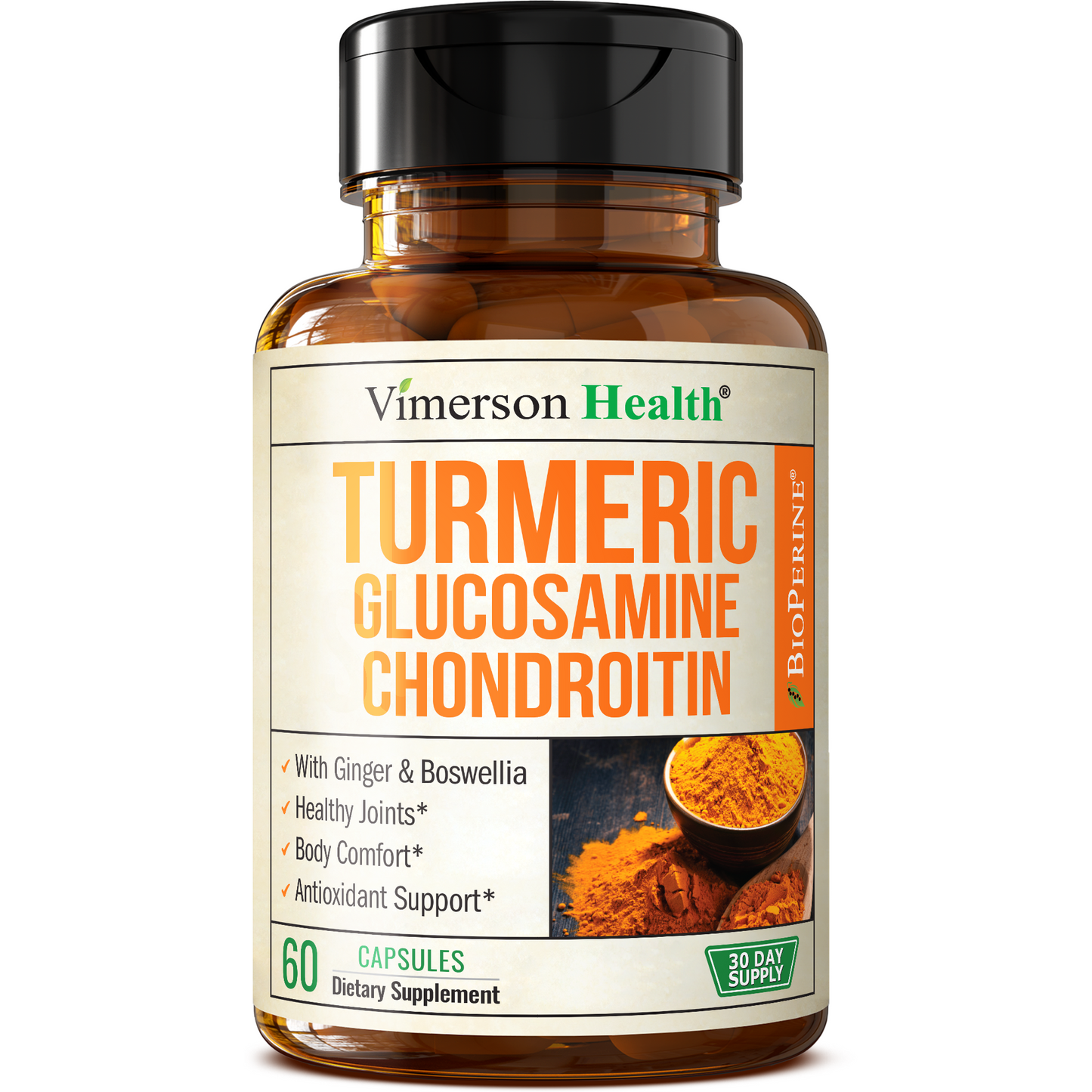 Turmeric Supplement with Glucosamine Chondroitin. Joint Supplements for Women & Men with Ginger, Boswellia, MSM & Tumeric Curcumin with Black Pepper (Bioperine). Aids Immune & Joint Support. 60 Caps