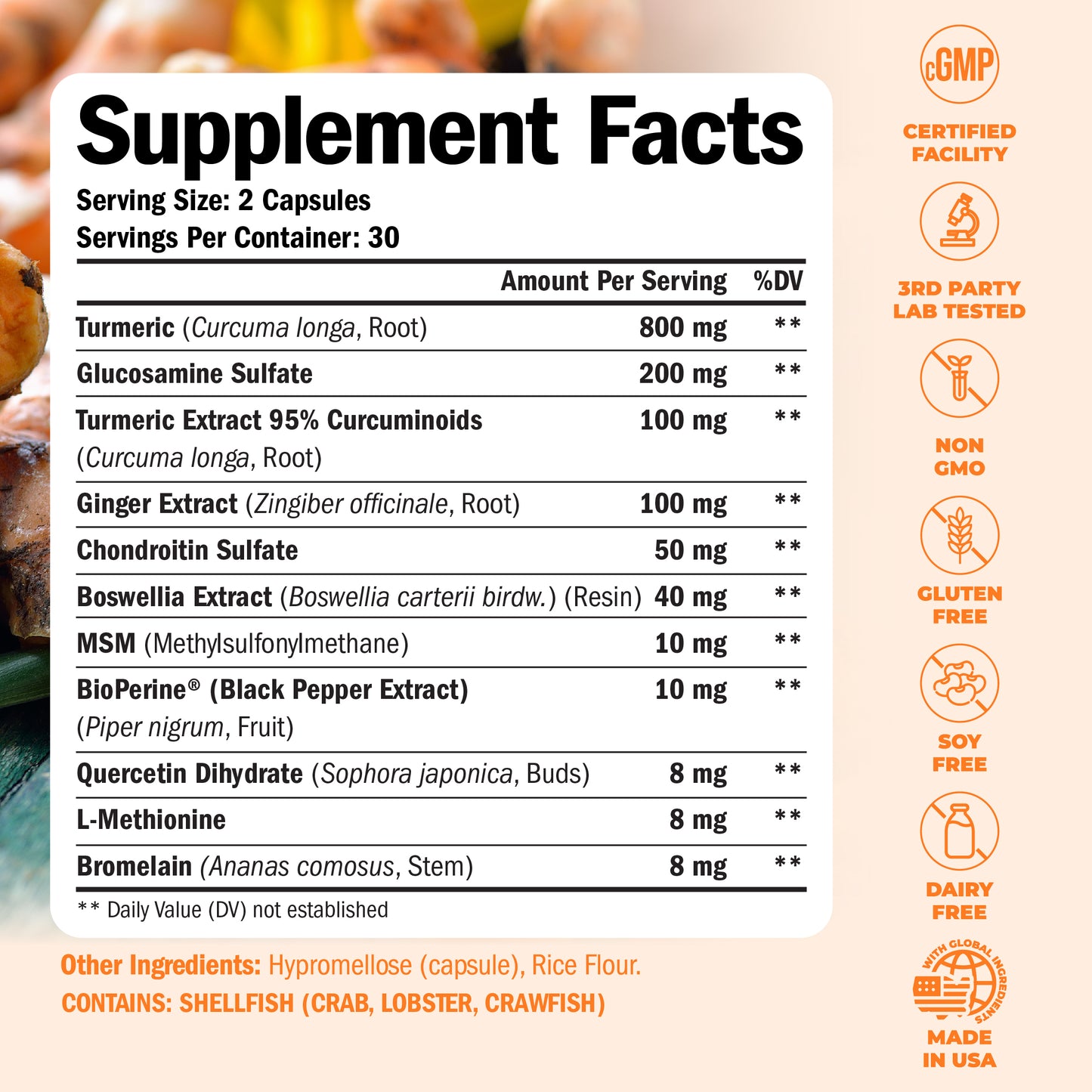 Turmeric Supplement with Glucosamine Chondroitin. Joint Supplements for Women & Men with Ginger, Boswellia, MSM & Tumeric Curcumin with Black Pepper (Bioperine). Aids Immune & Joint Support. 60 Caps