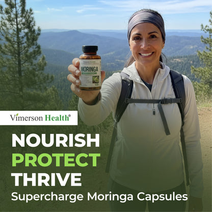 Moringa Capsules with 100% Pure Moringa Powder for Balanced Energy, Healthy Metabolism, Antioxidant & Immune Support. Nutrient-Dense Superfood Vitamins. Vegan. Non-GMO. Third Party Tested. 60 Capsules