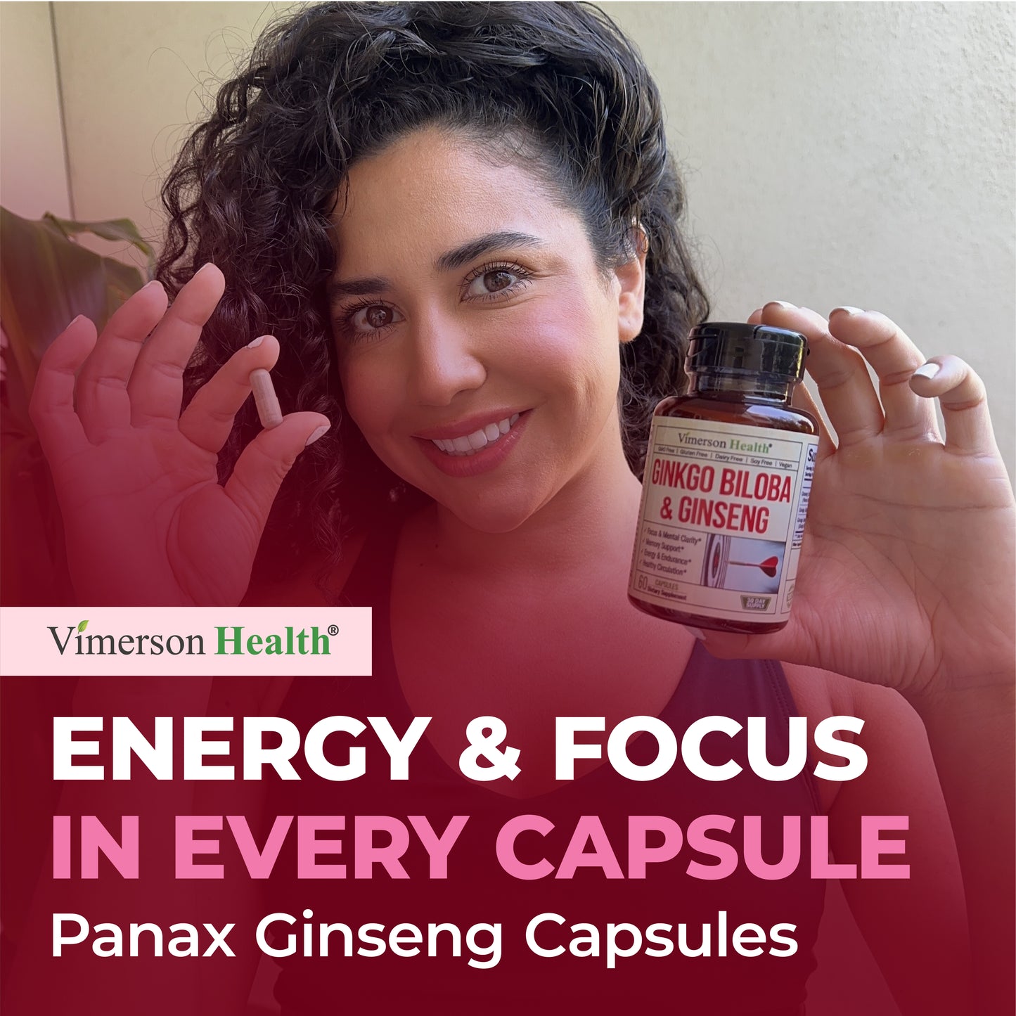 Asian Ginseng and Ginkgo Biloba Supplements – Panax Ginseng Extract 700mg + Ginko Biloba 720mg – Nootropic Brain Supplement for Memory, Focus & Sustained Energy – 60 Easy-to-Swallow Capsules