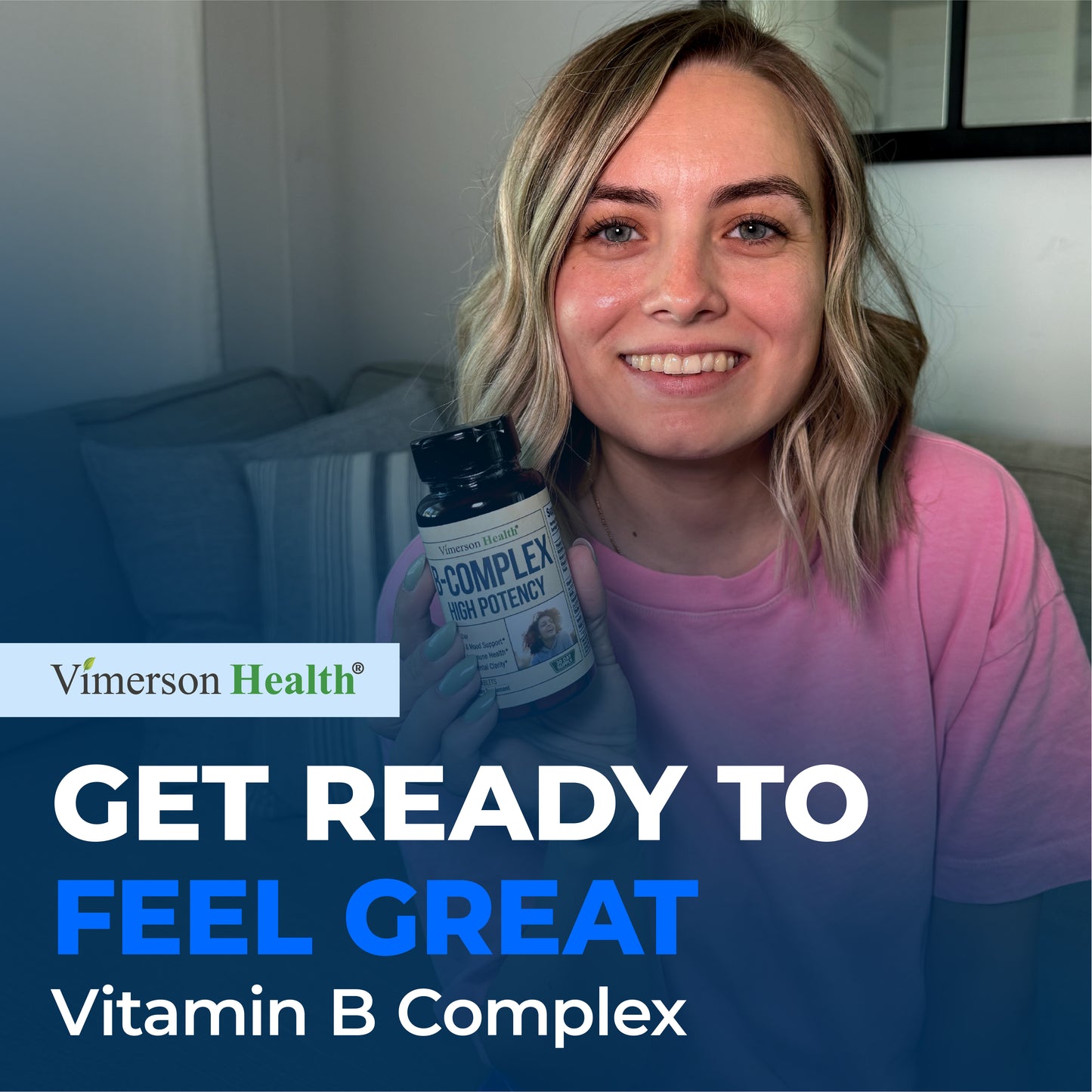 Vitamin B Complex with Vitamin B12, Niacin, Vitamin B2, Vitamin B6, Folic Acid 400mcg. B Complex Vitamins for Women & Men. Aids Mood, Energy, Nervous System & Immune Support. High Potency. One a Day