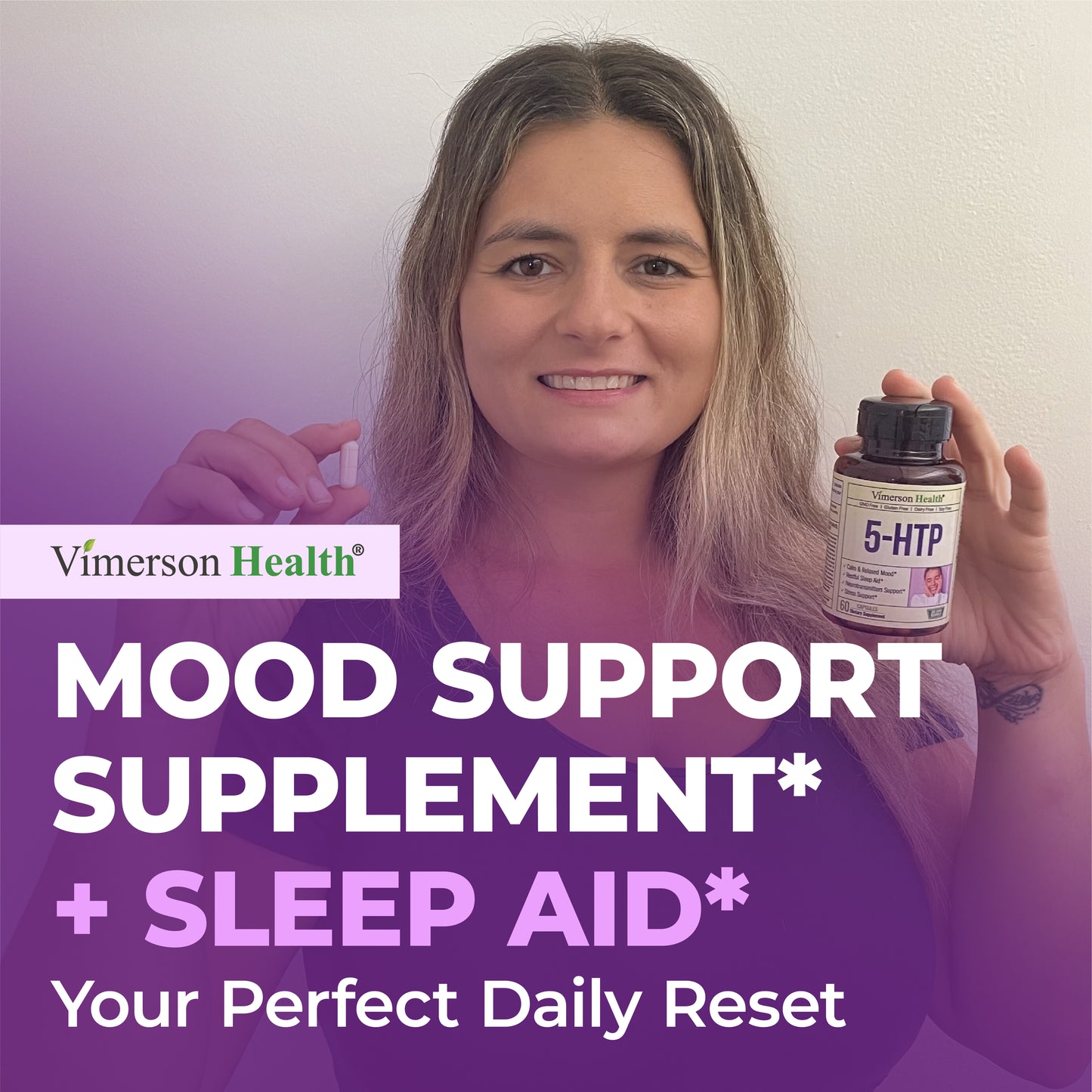 5HTP Serotonin Supplements for Women & Men. Sleep Aid & Occasional Stress Support - 5 HTP Plus Supplement 200 mg with Calcium for Sleep, Calm Mood, & Neurotransmitter Support. 60 Capsules made in USA