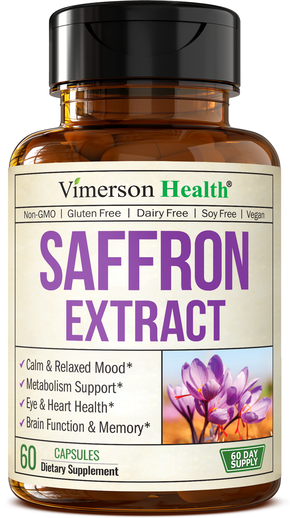 Pure Saffron Supplements for Women & Men w/ 88.5mg Saffron Extract – Mood Support Supplement Plus Eye Health – Azafran Safron Spice Alternative to Gummies or Powder – 60 Vegan Count – 2 Month Supply