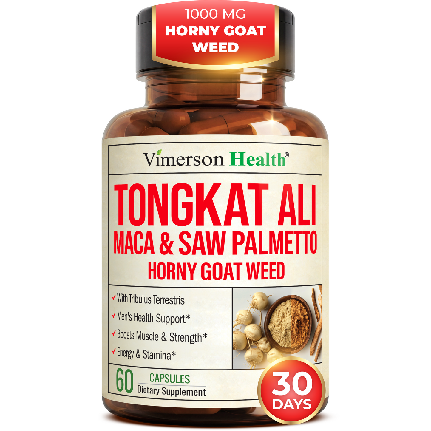 HornyGoatWeed for Men (1000mg per Serving) – Male Enhancing Supplement w/ Maca Root, Tongkat Ali, Saw Palmetto, Panax Ginseng, Tribulus Terrestris & L-Arginine for Energy, Drive & Strength, 60 Count