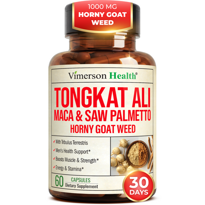 HornyGoatWeed for Men (1000mg per Serving) – Male Enhancing Supplement w/ Maca Root, Tongkat Ali, Saw Palmetto, Panax Ginseng, Tribulus Terrestris & L-Arginine for Energy, Drive & Strength, 60 Count