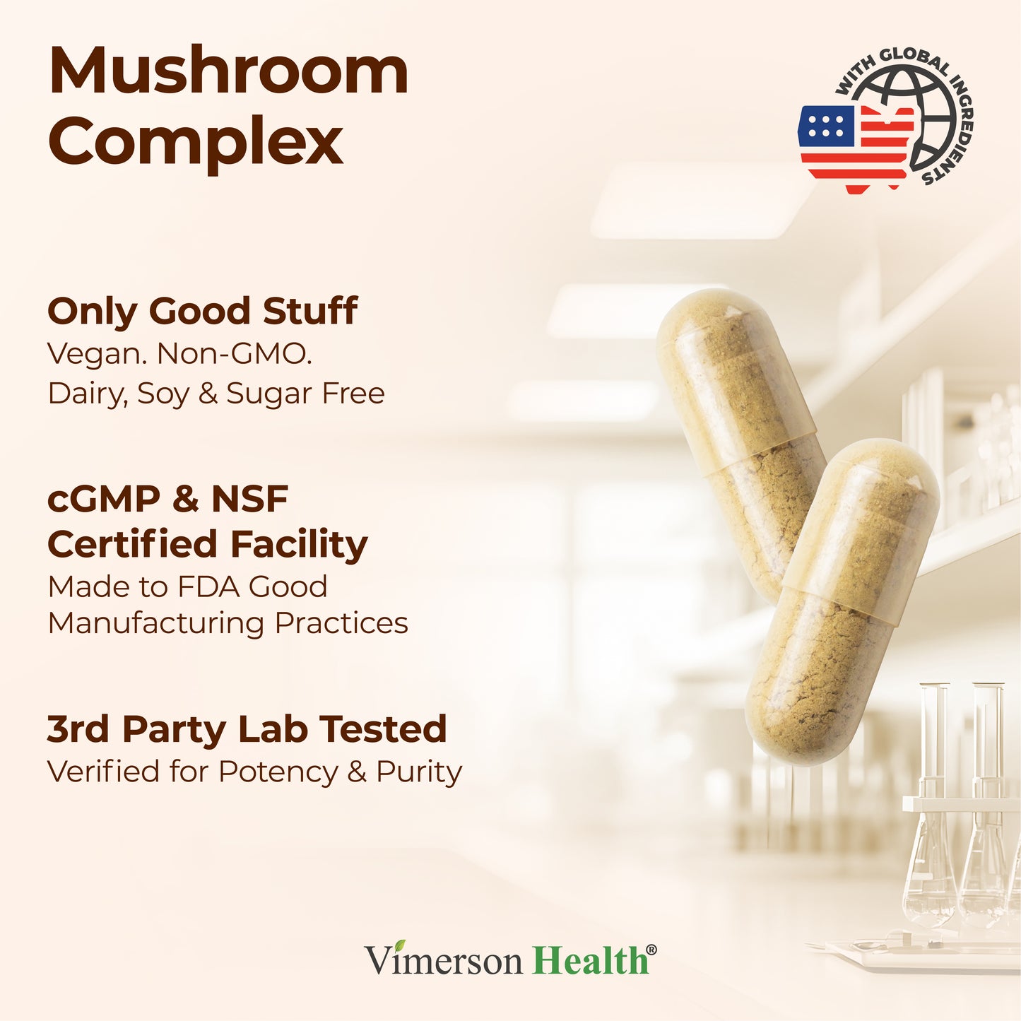 Mushroom 10x Complex with Lions Mane Extract, Turkey Tail, Cordyceps, Reishi, Shiitake, Chaga & Maitake for Cognitive Support – Vegan Mushroom Supplement Blend for Natural Energy & Focus – 60 Capsules