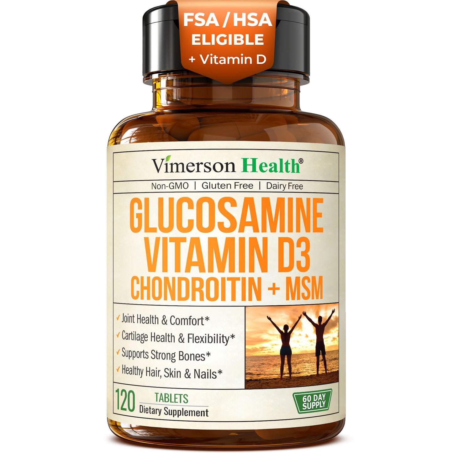 Glucosamine Chondroitin with Vitamin D3 2000IU – FSA Eligible Joint Supplements for Men & Women – Joint Health, Hair Skin Nails, Bone Health & Comfort with MSM, Vit D, Bromelain & Boswellia – 120 Tabs