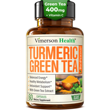 Turmeric Curcumin Supplement with Green Tea Extract (ECGC) & Vitamin C for Joint Health, Energy & Inflammation Balance - Organic Tumeric Curcumin with Black Pepper - Gluten-Free, Non-GMO - 60 Capsules