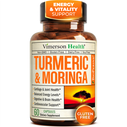 Moringa Turmeric Supplement for Joint Health, Gut Health, Energy and Immune Support – Total Wellness Formula with Tumeric Moringa Pure Capsules – Turmeric Curcumin with Black Pepper – 60 Count