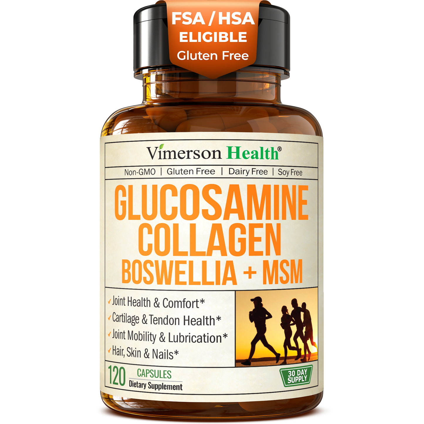 Glucosamine Chondroitin MSM with Hydrolyzed Collagen Peptides - Joint Support Supplement with Quercetin, Bromelain & Boswellia Extract - Collagen pills for Hair Skin Nails - FSA Eligible 120 Caps