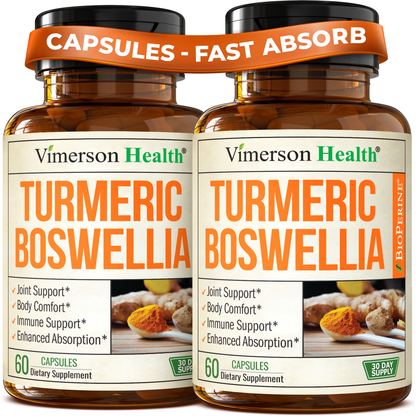 Turmeric Curcumin Supplement with Boswellia Serrata, Ginger, Organic Turmeric Powder & Bioperine for Max Absorption - 95% Curcuminoids Turmeric Supplement - Tumeric Boswellia Extract Capsules 2-Pack