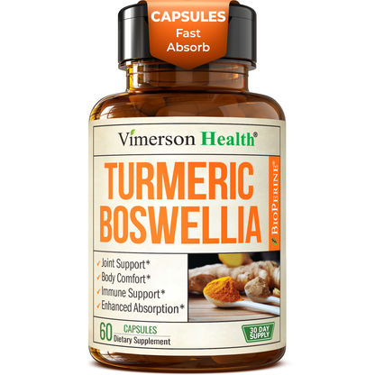 Turmeric Curcumin Supplement with Boswellia Serrata, Ginger, Organic Turmeric Powder & Bioperine for Max Absorption - 95% Curcuminoids Turmeric Supplement - 60 Tumeric Boswellia Extract Capsules