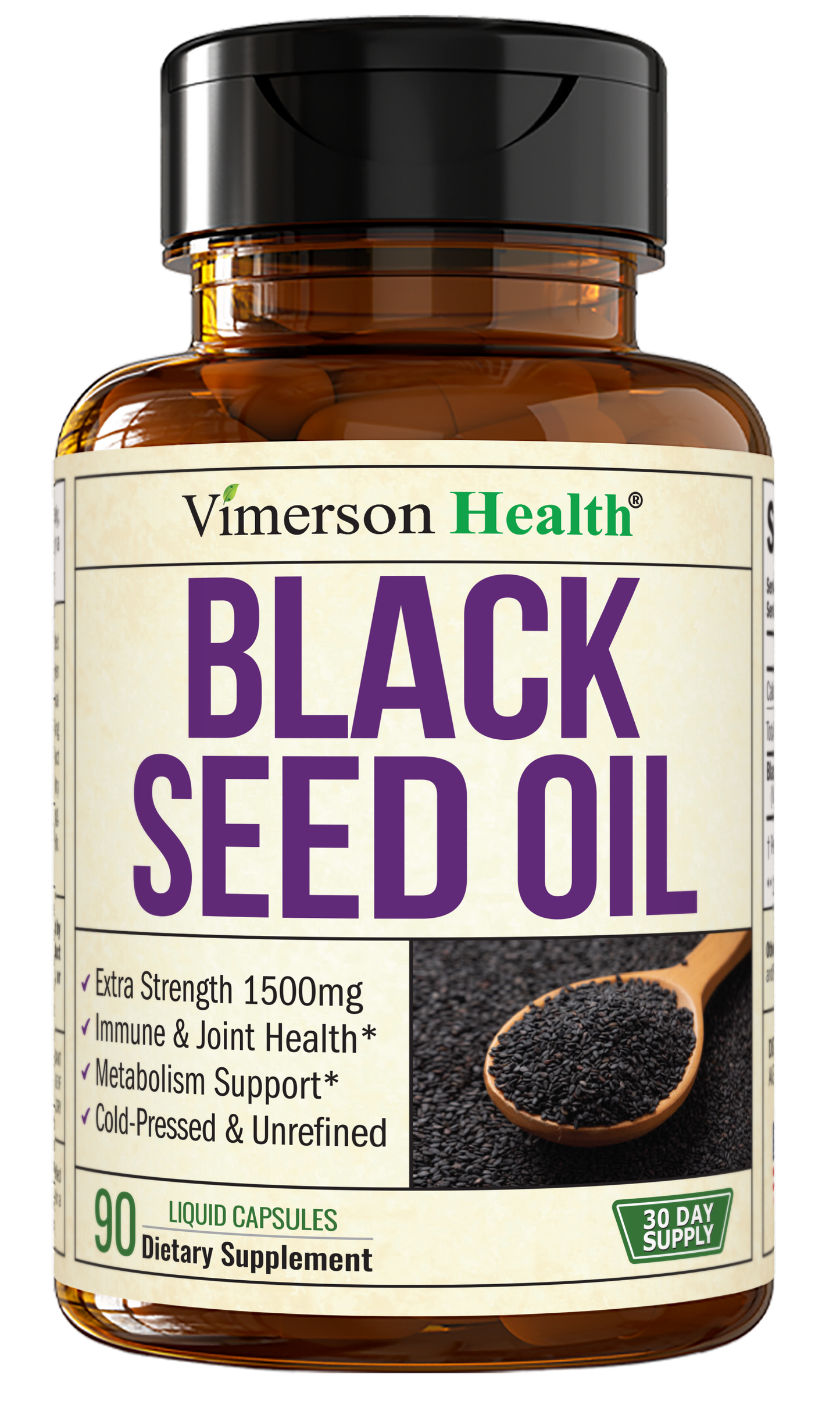 Black Seed Oil - Cold Pressed Black Seed Oil Capsules - Provides Vitamin E & Omega 3 6 9 - High Potency (1500mg) for Immune & Joint Support, Antioxidants, Digestion, Hair Skin Nails - Vegan 90 Caps