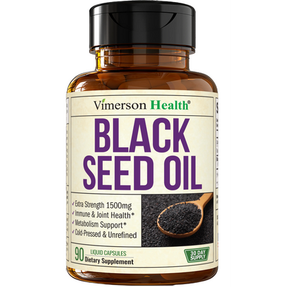 Black Seed Oil - Cold Pressed Black Seed Oil Capsules - Provides Vitamin E & Omega 3 6 9 - High Potency (1500mg) for Immune & Joint Support, Antioxidants, Digestion, Hair Skin Nails - Vegan 90 Caps