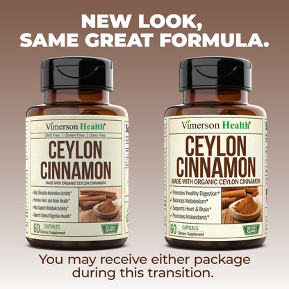 Organic Ceylon Cinnamon Capsules - Ceylon True Cinnamon Supplements (Canela de Ceylan) for Inflammation Balance, Cognitive Function, Metabolic, Antioxidant Support. Non-GMO. Vegan. 60 Caps Made in USA