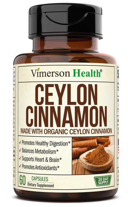 Organic Ceylon Cinnamon Capsules - Ceylon True Cinnamon Supplements (Canela de Ceylan) for Inflammation Balance, Cognitive Function, Metabolic, Antioxidant Support. Non-GMO. Vegan. 60 Caps Made in USA