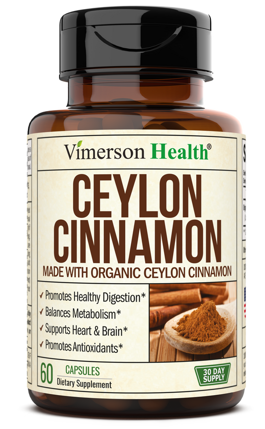 Organic Ceylon Cinnamon Capsules - Ceylon True Cinnamon Supplements (Canela de Ceylan) for Inflammation Balance, Cognitive Function, Metabolic, Antioxidant Support. Non-GMO. Vegan. 60 Caps Made in USA