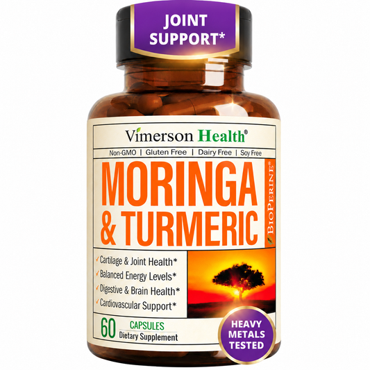Moringa Capsules – 3-in-1 Turmeric Moringa Supplement with BioPerine (Black Pepper Extract) for Max Absorption – Potent 4:1 Moringa Oleifera Extract + Tumeric for Energy & Joint Support – 60 Capsules