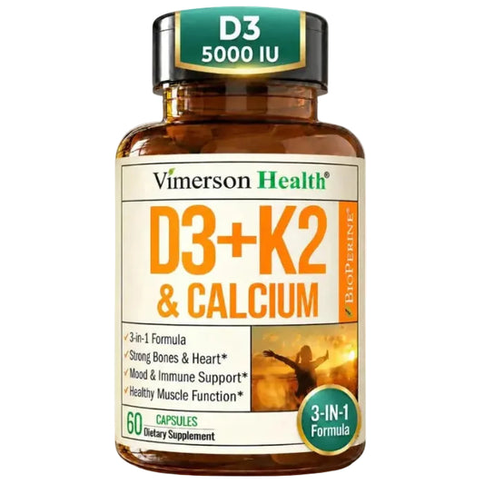 Vitamin D3 K2 Calcium Supplement for Bone, Muscle & Immune Support – Vitamin D3 5000 IU, Vitamin K2 MK7, Calcium & Black Pepper (BioPerine) for Max Absorption – All-in-One Convenience – 60 Capsules