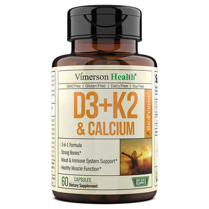 D3 + K2 & CALCIUM SUPPLEMENT - BONES, MUSCLE & IMMUNE HEALTH